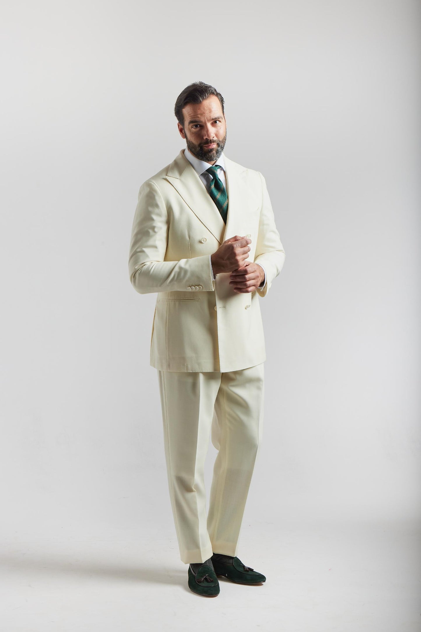 Summer Off White Double Breasted Suit