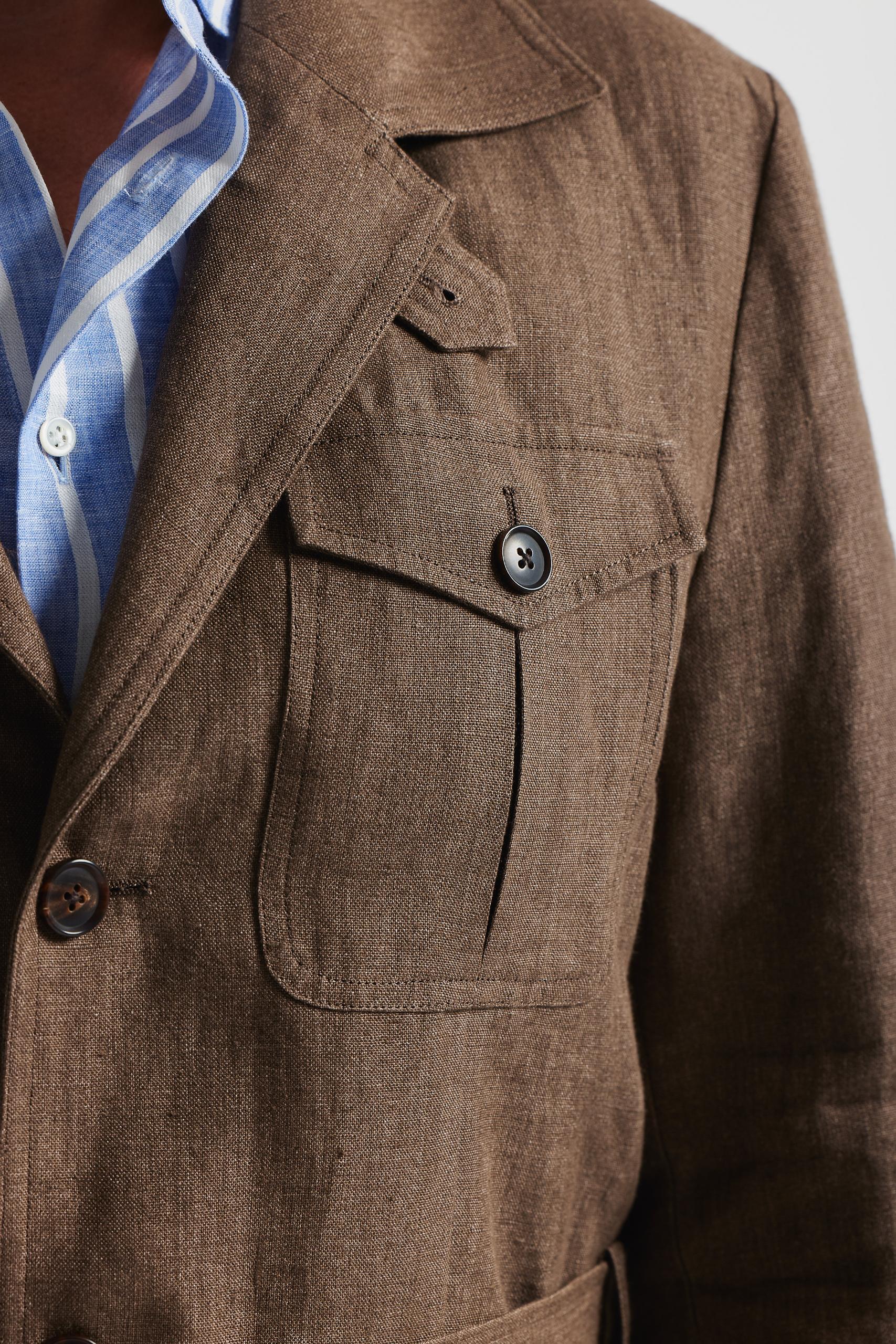 Brown linen Field Jacket