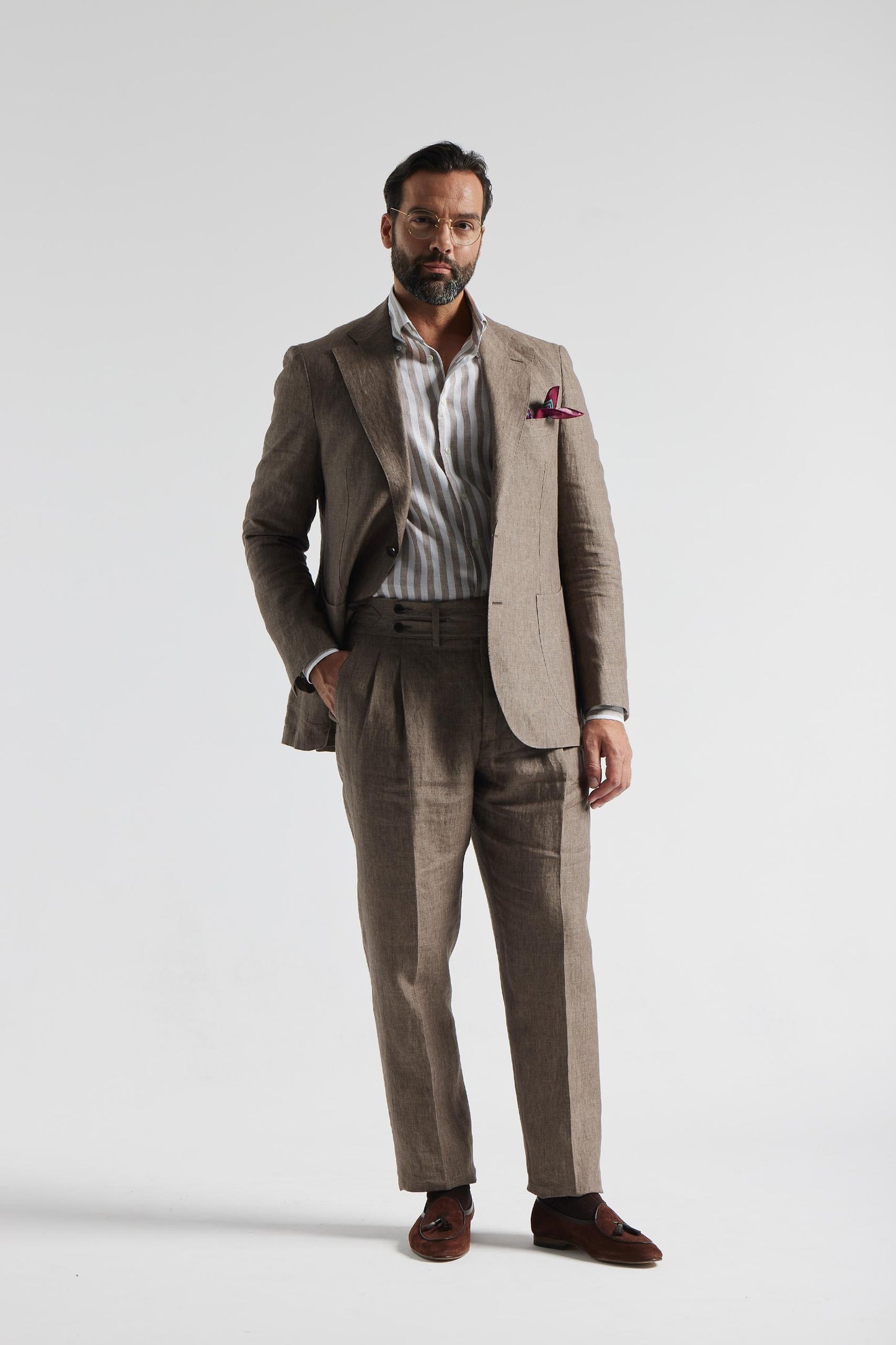 Light brown linen suit