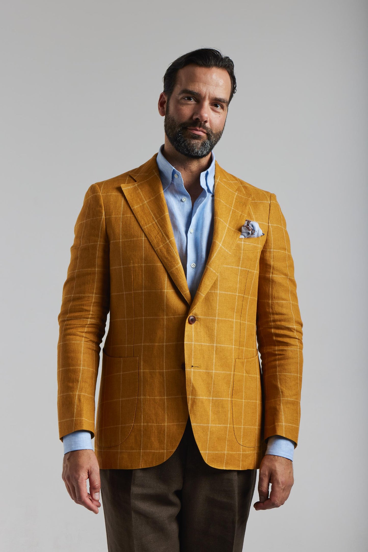 Yellow linen Jacket with check from Angelico