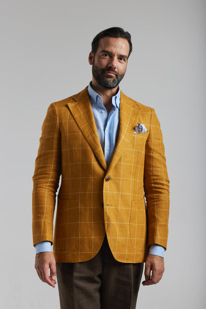 Yellow linen Jacket with check from Angelico