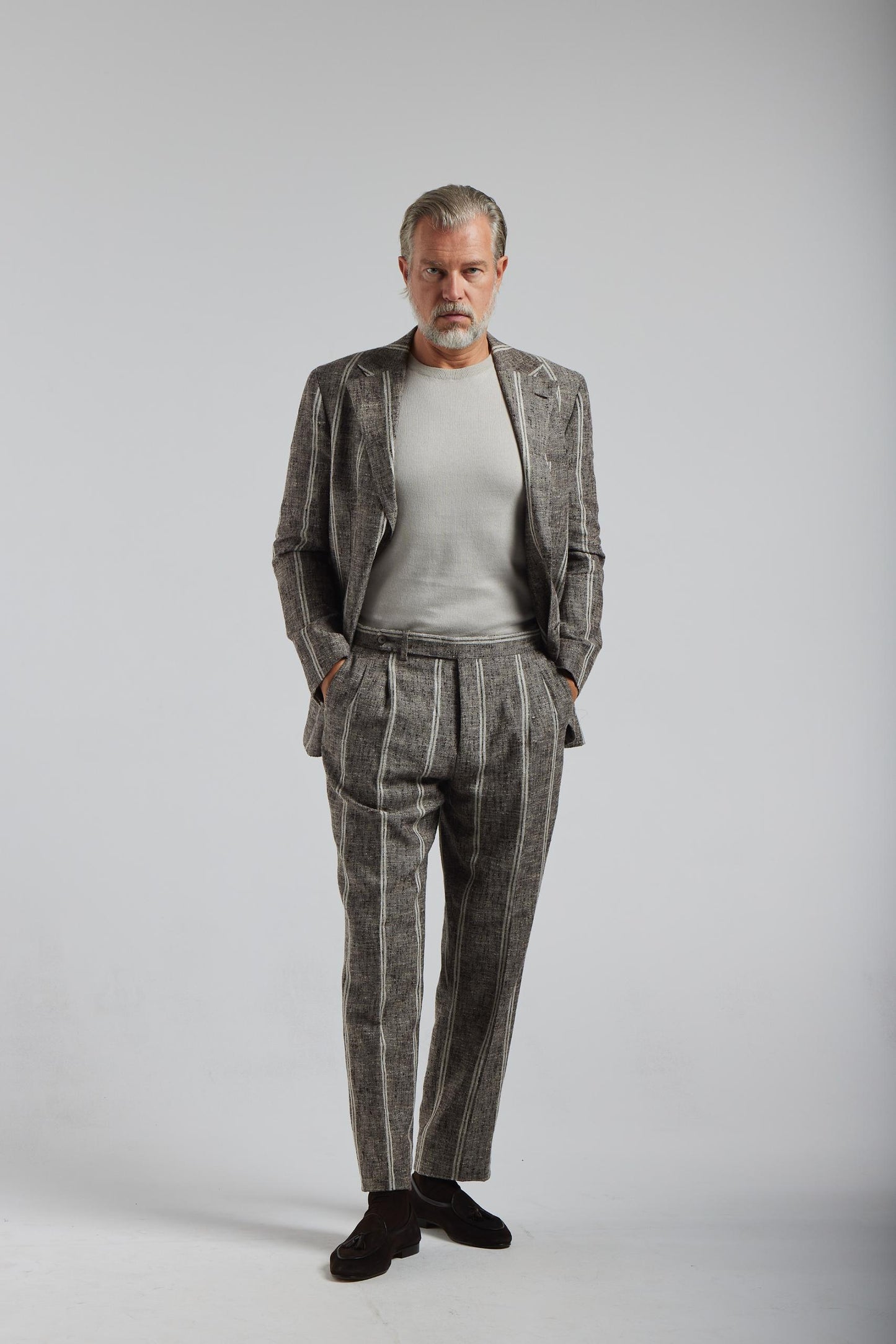 Summer Brown stripe Linen suit by Ferla