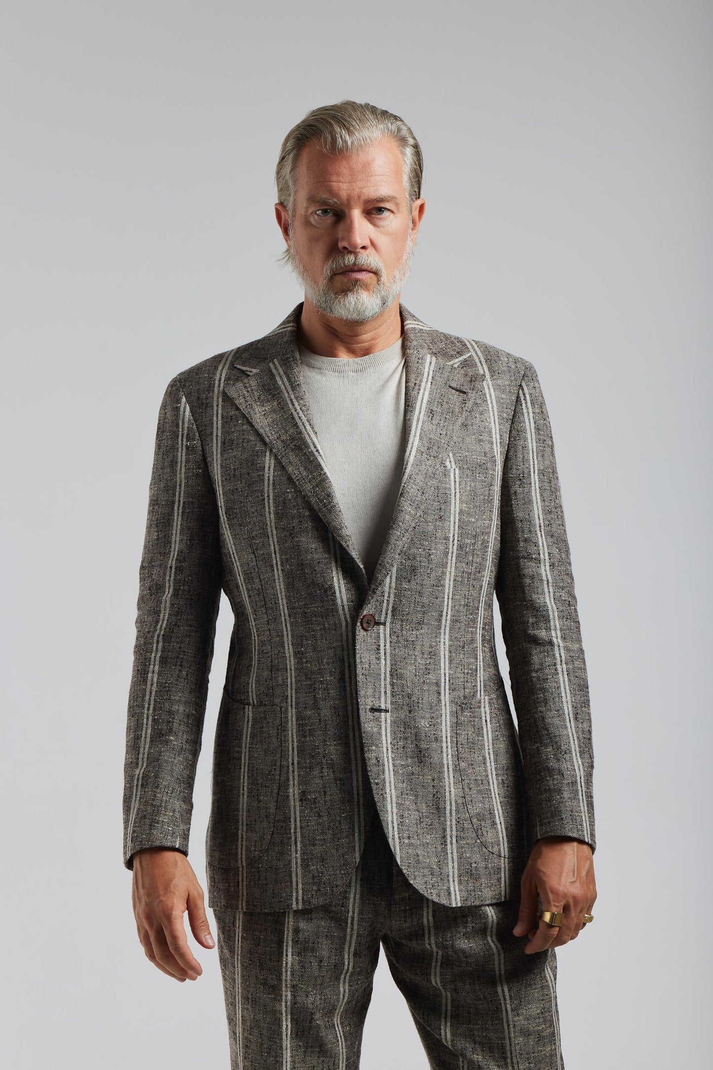Summer Brown stripe Linen suit by Ferla