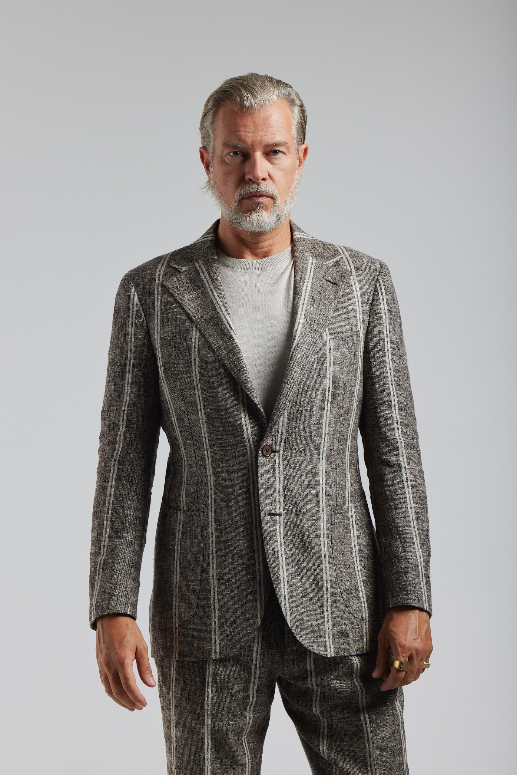Summer Brown stripe Linen suit by Ferla