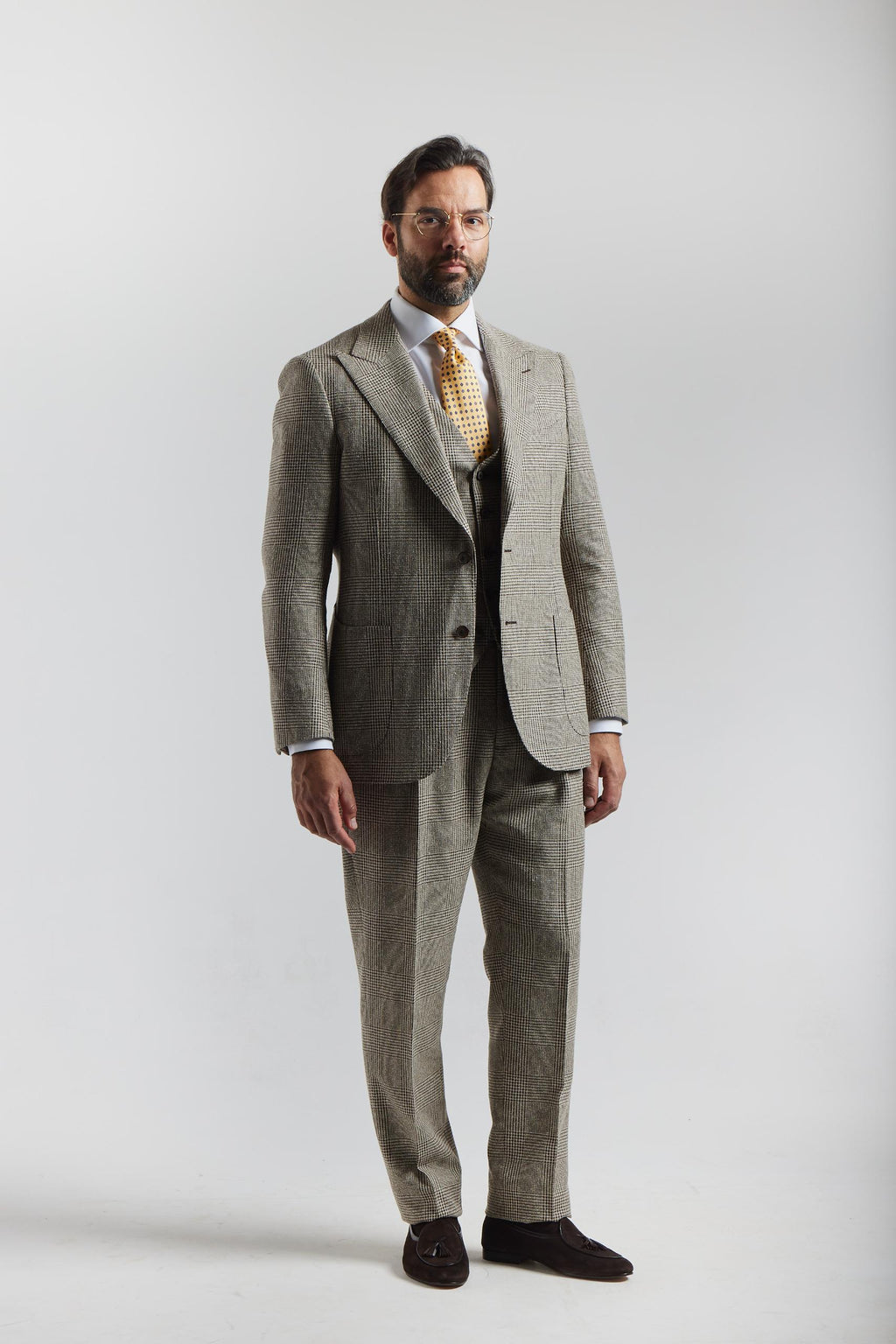 Beige Prince of Wales Suit 3pc