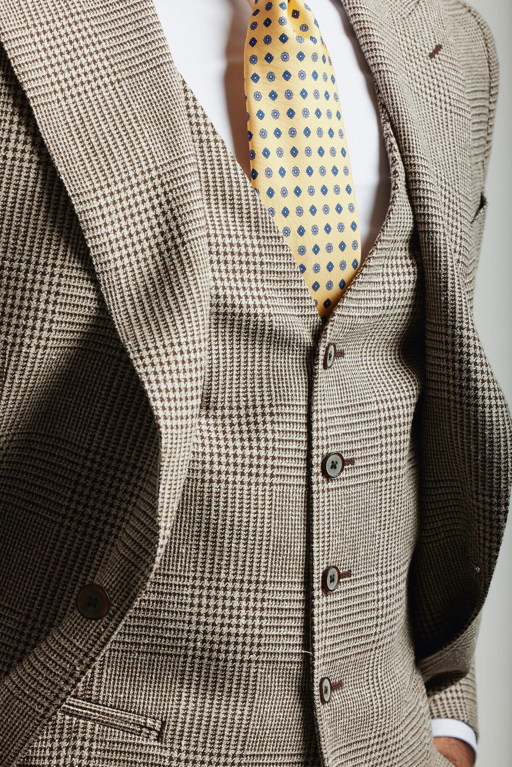 Beige Prince of Wales Suit 3pc