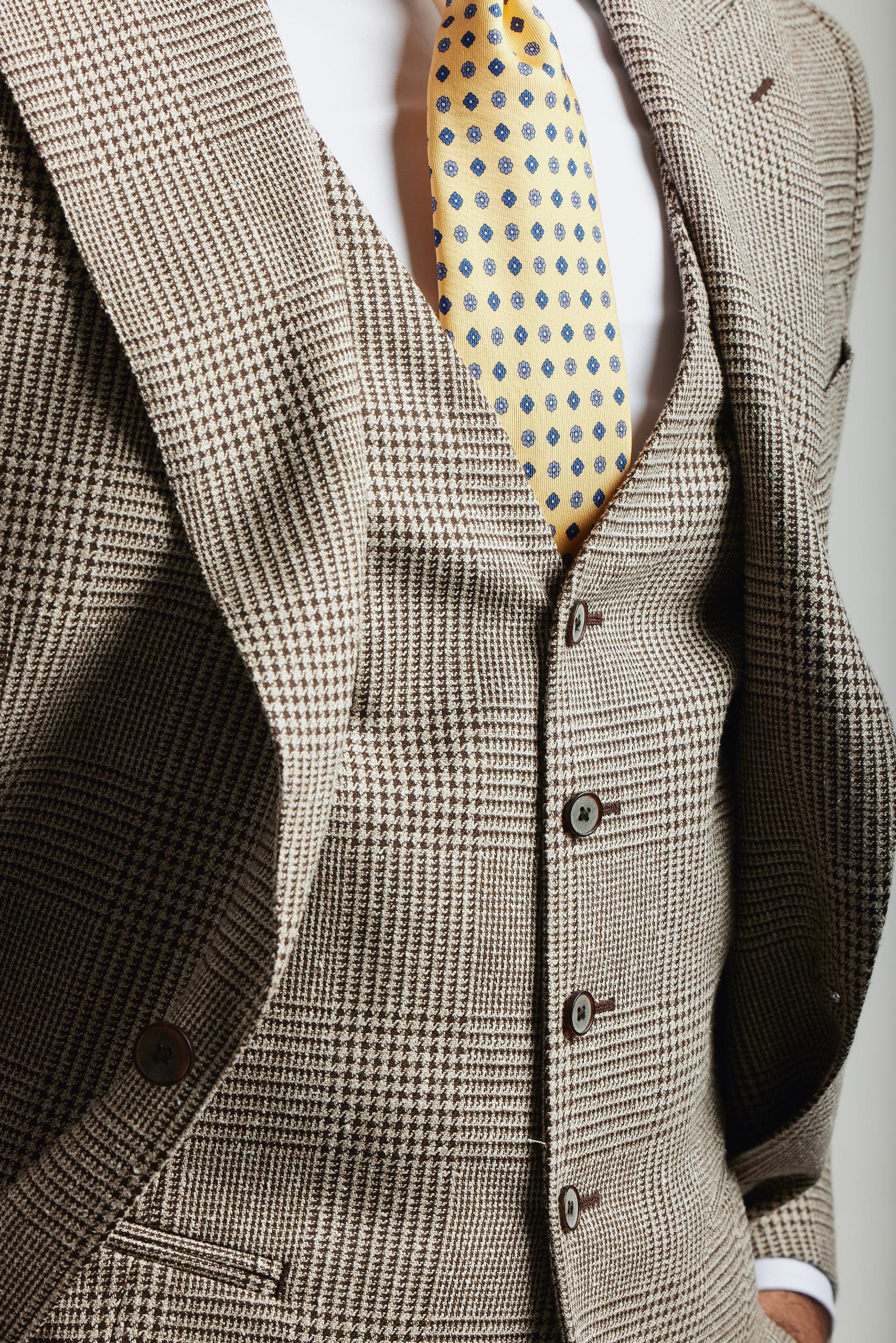 Beige Prince of Wales Suit 3pc