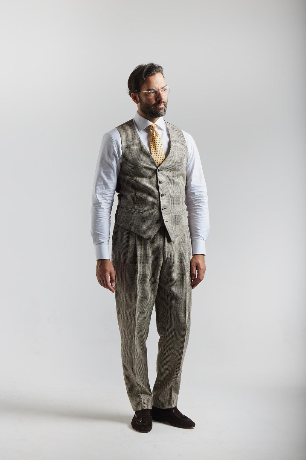 Beige Prince of Wales Suit 3pc