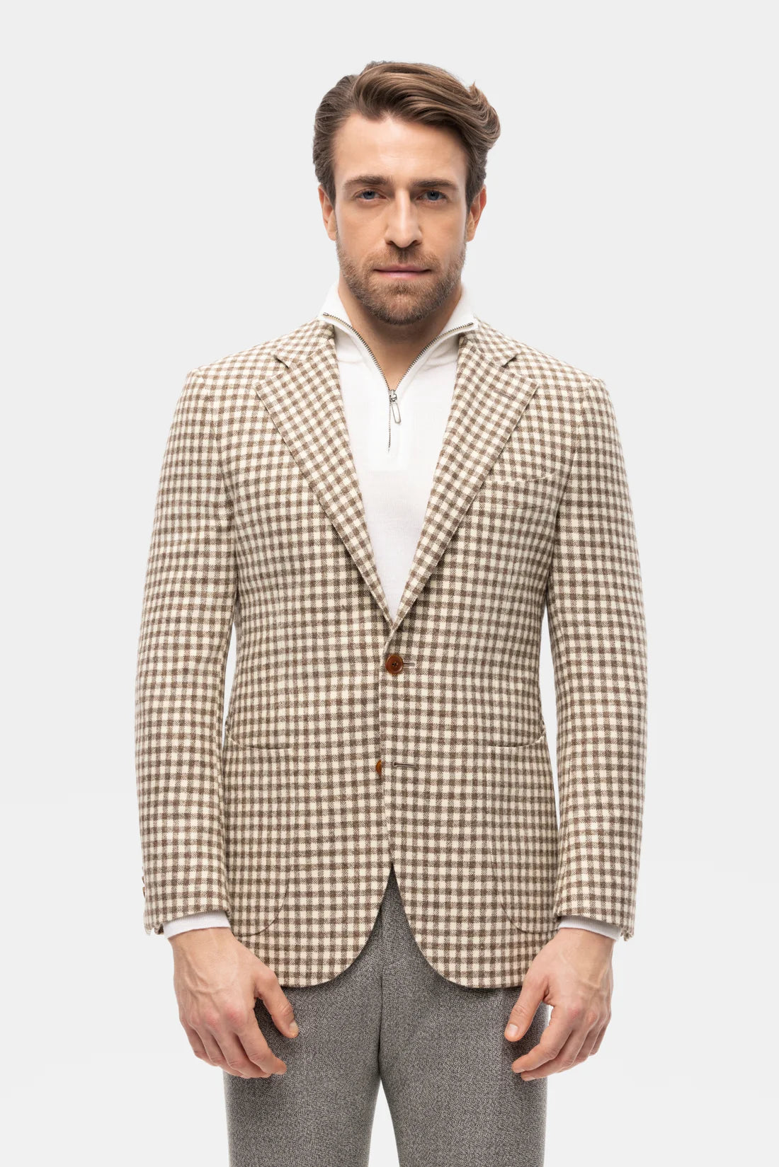Beige-brown Shepherd checked wool
