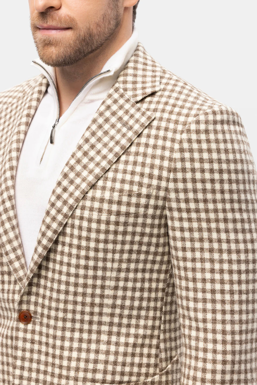Beige-brown Shepherd checked wool