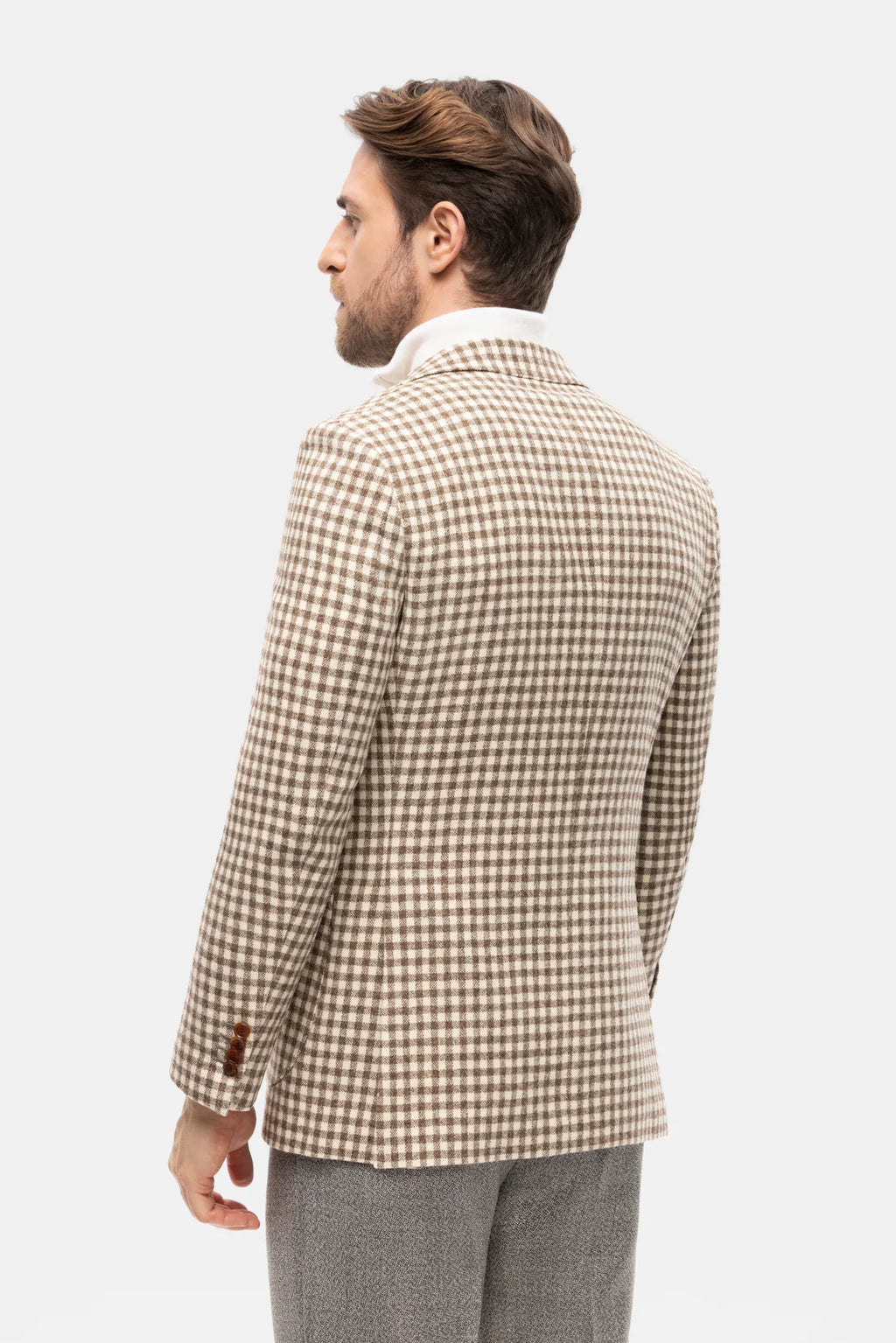 Beige-brown Shepherd checked wool