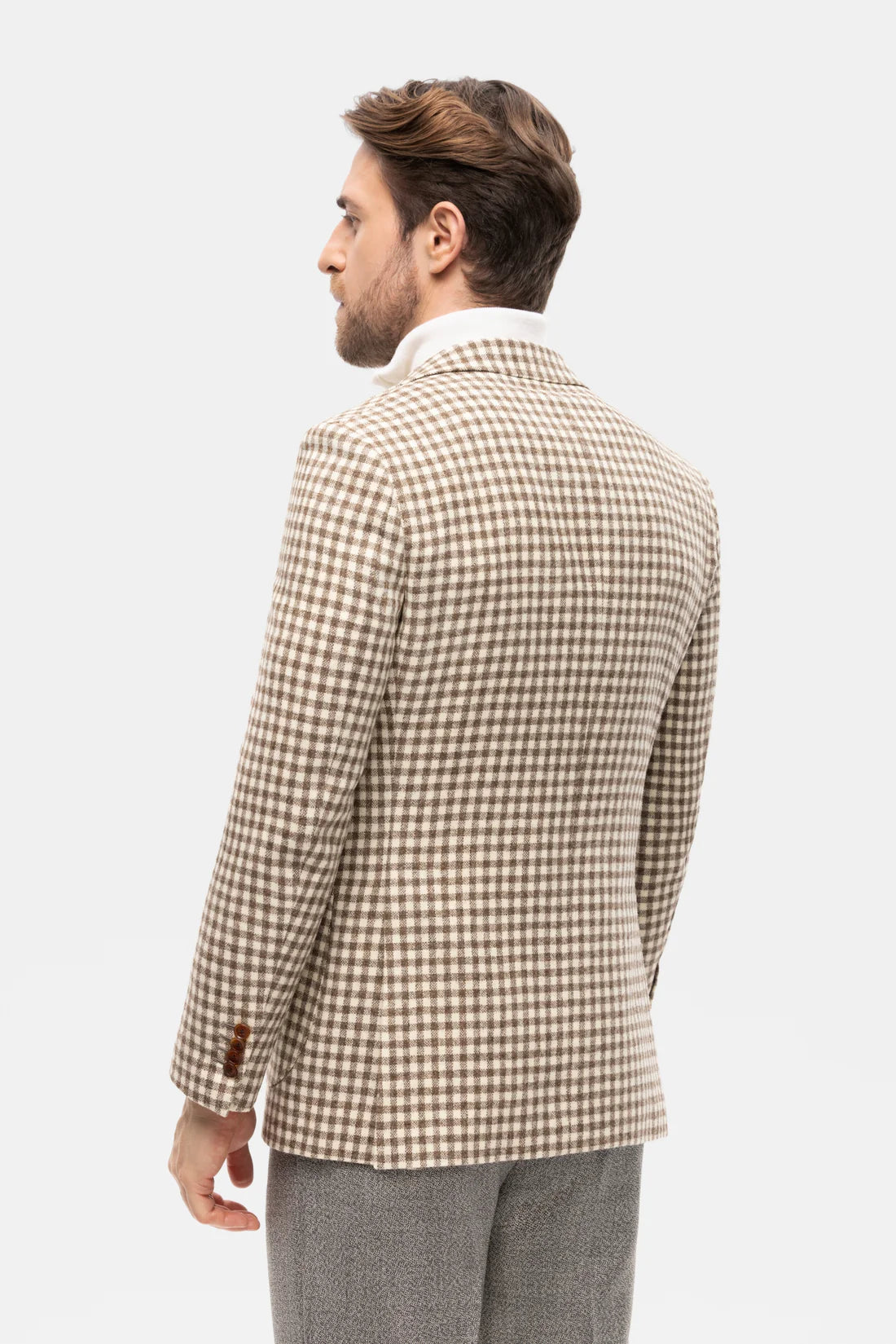 Beige-brown Shepherd checked wool