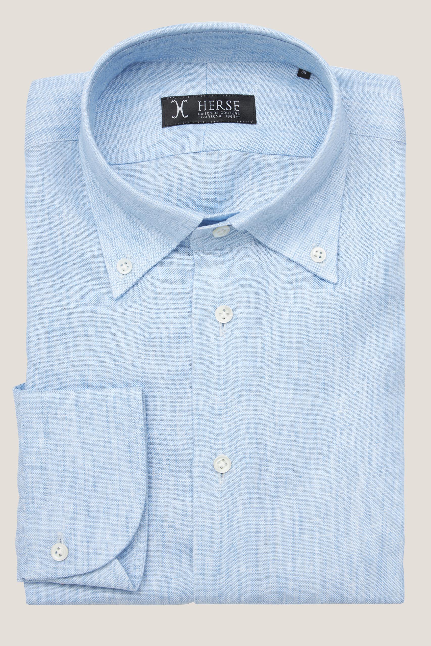 Blue linen shirt with button down collar Albini