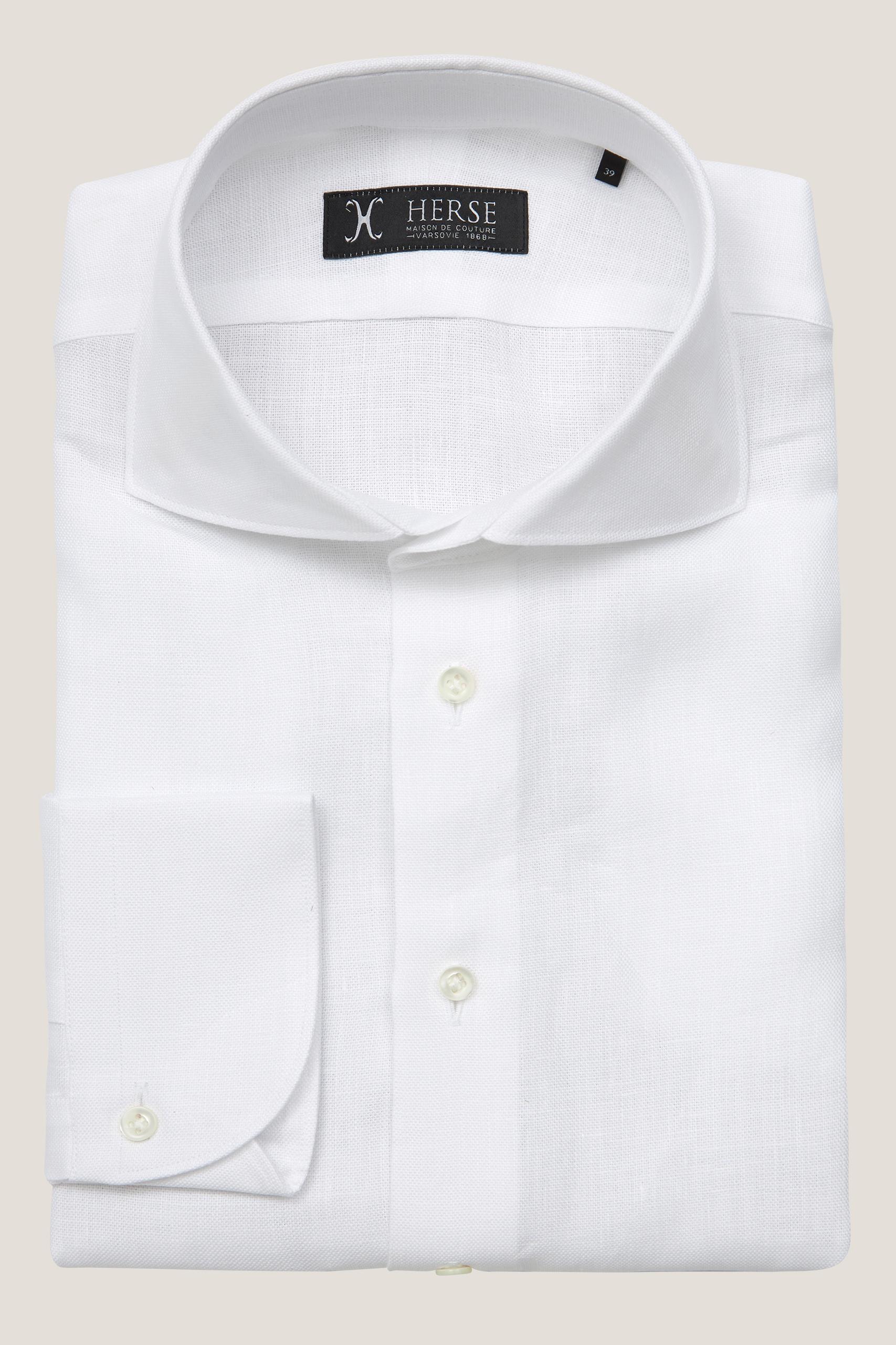 White linen shirt with cutaway collar Albini