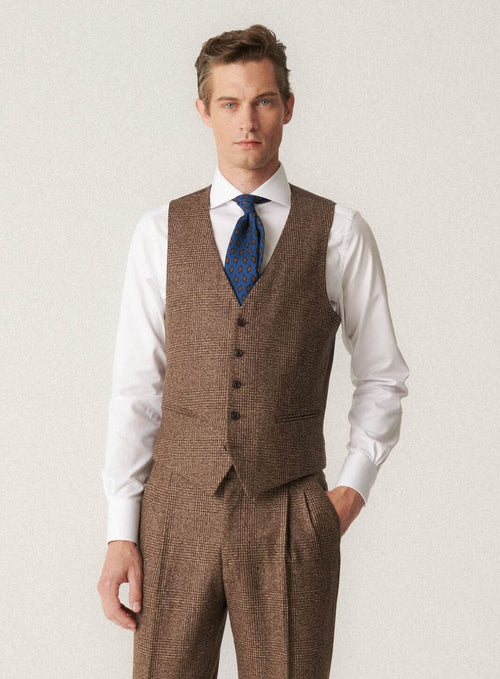 Brown Prince of Wales Flannel Suit 3pc