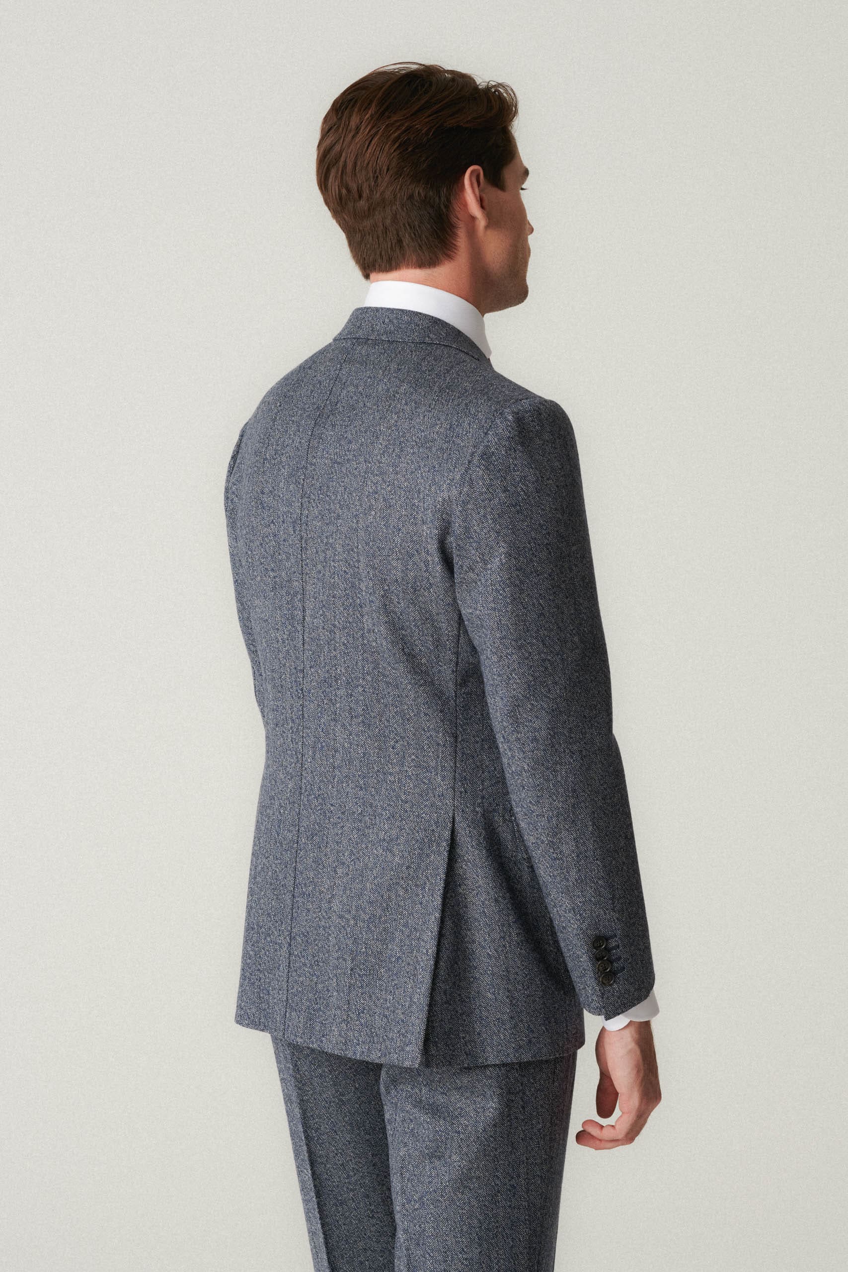 Modrý flanelový oblek s rybou kosťou Fartown