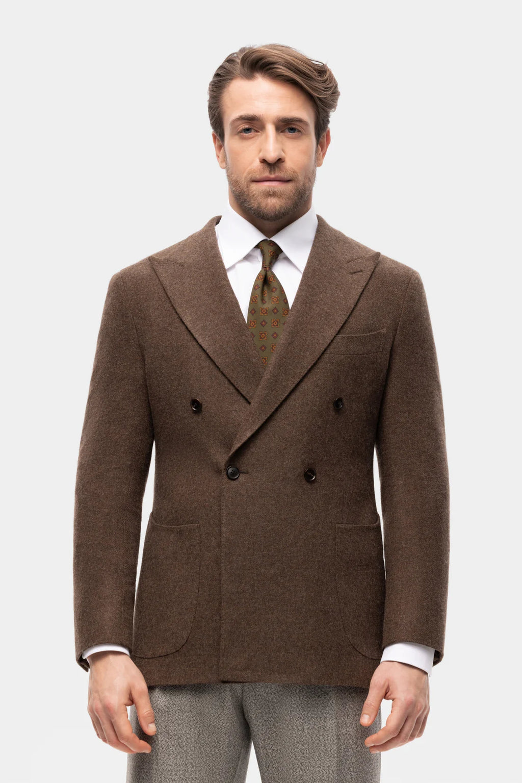 Brown brushed wool double-breasted jacket