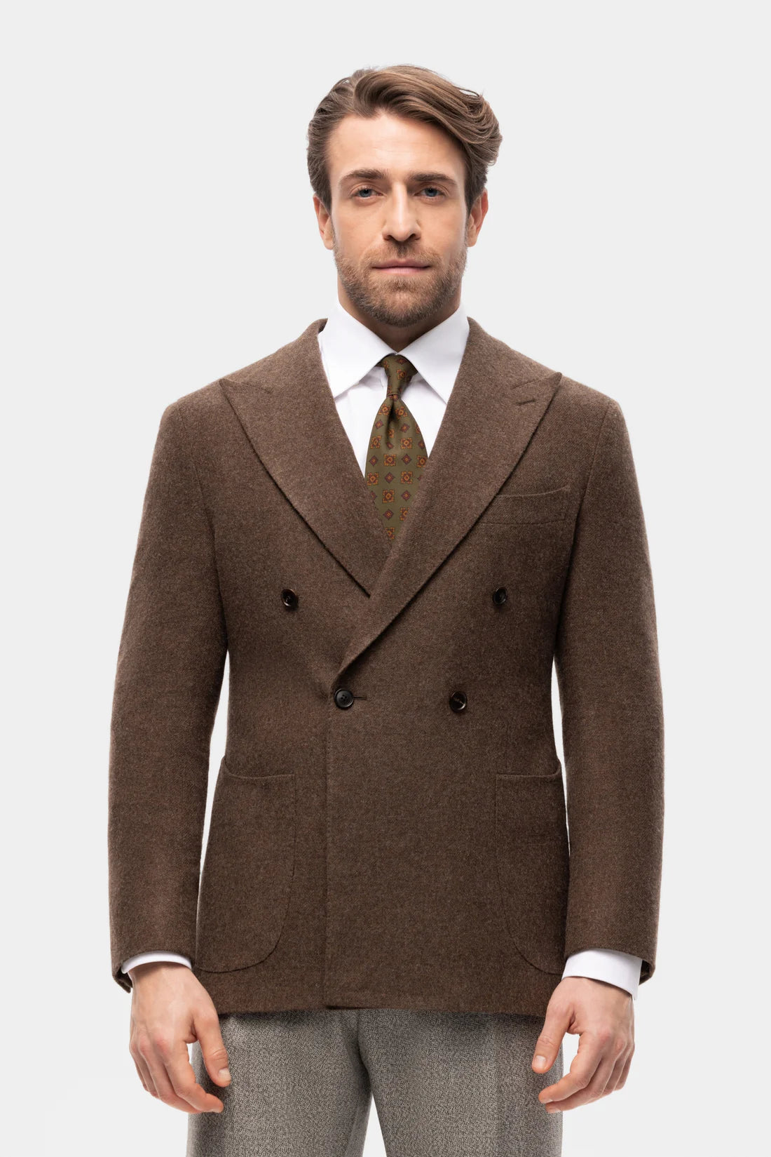 Brown brushed wool double-breasted jacket
